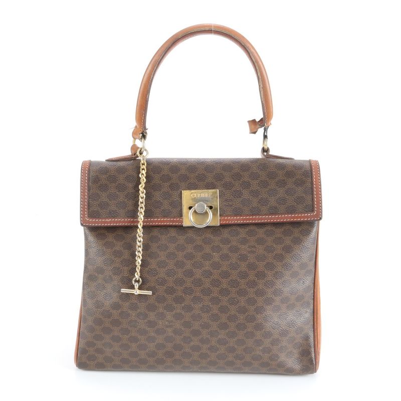 Vintage Celine Macadam Leather Handbag Top Handle Tote Brown Women's EEE Cv5-9