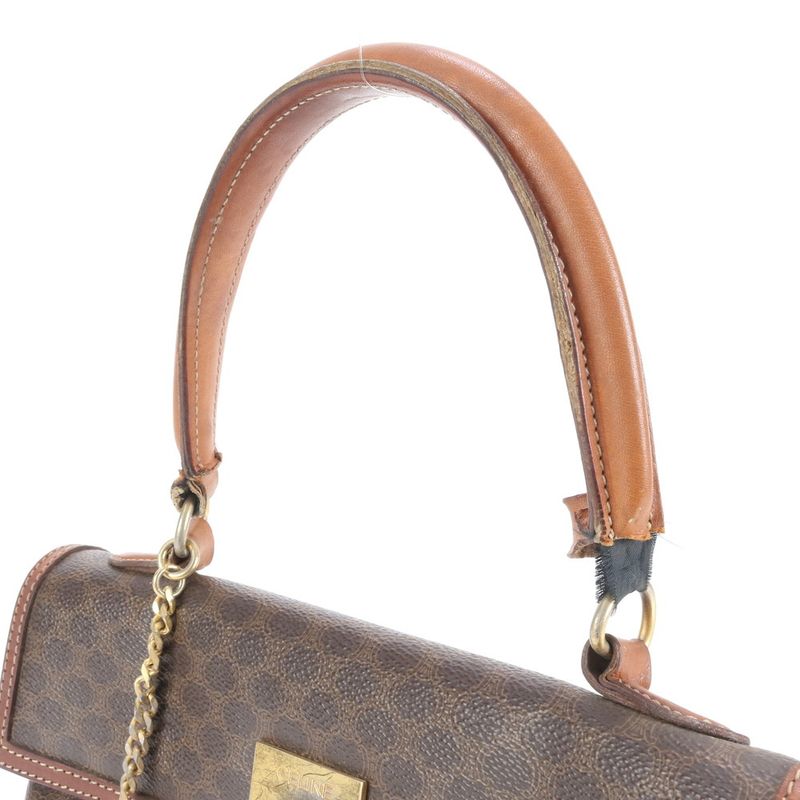 Vintage Celine Macadam Leather Handbag Top Handle Tote Brown Women's EEE Cv5-9