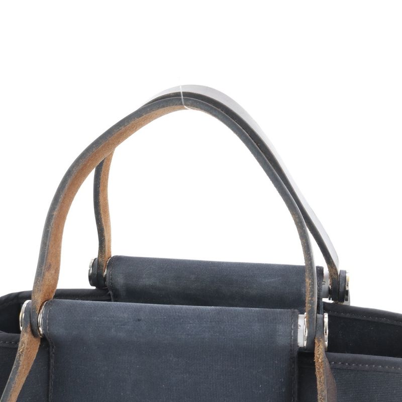 Hermes □R Engraved Cabas Uk PM Leather 2WAY Tote Bag Shoulder Hand Black