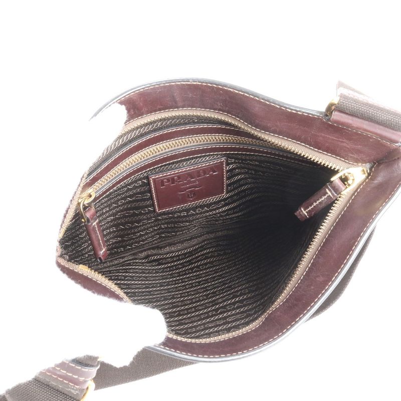 Prada Logo Jacquard Leather Shoulder Bag Crossbody Messenger Business Commute