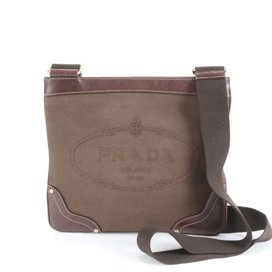 Prada Logo Jacquard Leather Shoulder Bag Crossbody Messenger Business Commute
