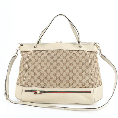 Gucci GG Canvas Mayfair Ribbon Leather 2WAY Tote Bag Crossbody Shoulder