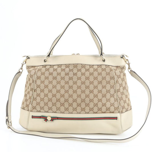 Gucci GG Canvas Mayfair Ribbon Leather 2WAY Tote Bag Crossbody Shoulder