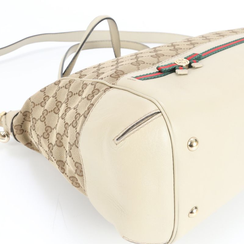 Gucci GG Canvas Mayfair Ribbon Leather 2WAY Tote Bag Crossbody Shoulder