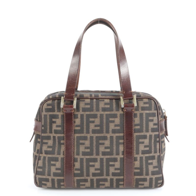 Vintage Fendi FF Zucca Mini Boston Leather Handbag Tote Brown Women's EEE Cv13-8