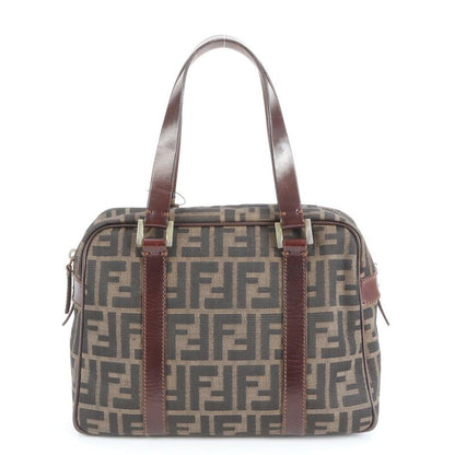 Vintage Fendi FF Zucca Mini Boston Leather Handbag Tote Brown Women's EEE Cv13-8