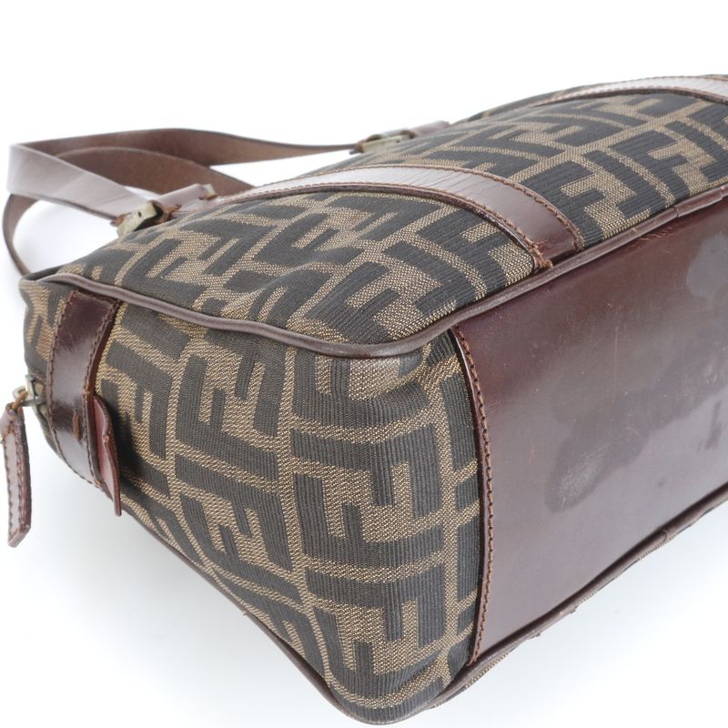 Vintage Fendi FF Zucca Mini Boston Leather Handbag Tote Brown Women's EEE Cv13-8