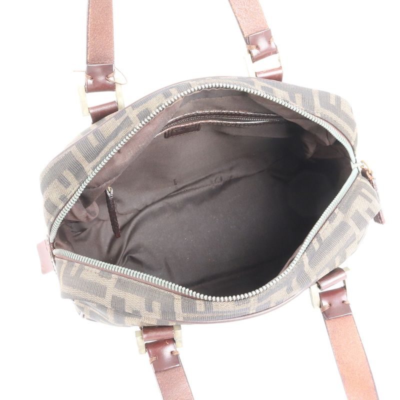Vintage Fendi FF Zucca Mini Boston Leather Handbag Tote Brown Women's EEE Cv13-8