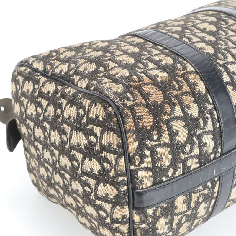 Christian Dior Trotter Mini Boston Leather Handbag Tote Black Genuine Leather