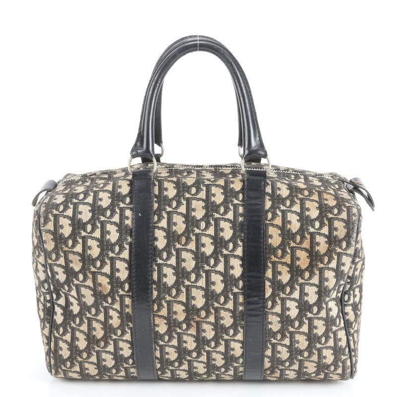 Christian Dior Trotter Mini Boston Leather Handbag Tote Black Genuine Leather