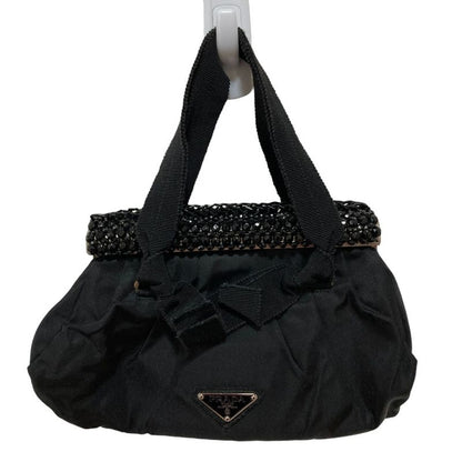 Prada Triangle Logo Plate Bijoux Nylon Handbag Bn1146 Black Ladies Used