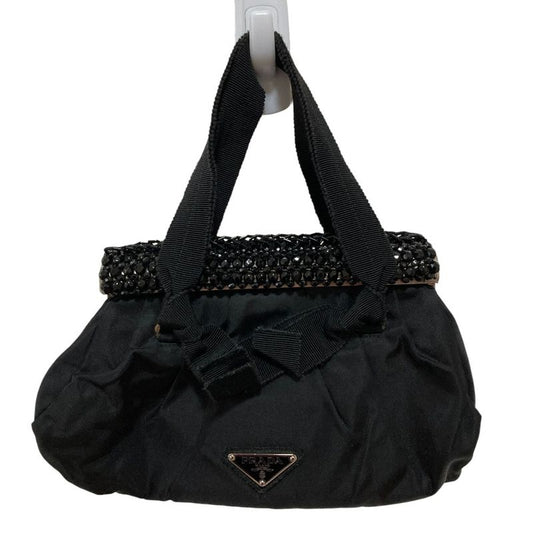 Prada Triangle Logo Plate Bijoux Nylon Handbag Bn1146 Black Ladies Used