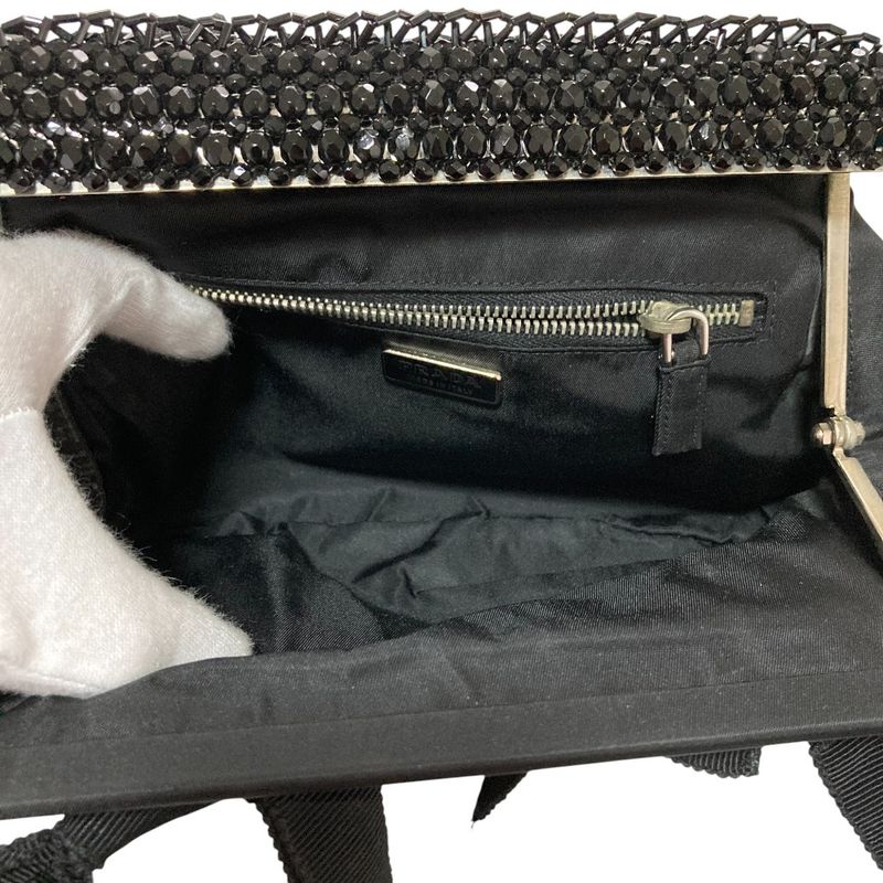 Prada Triangle Logo Plate Bijoux Nylon Handbag Bn1146 Black Ladies Used