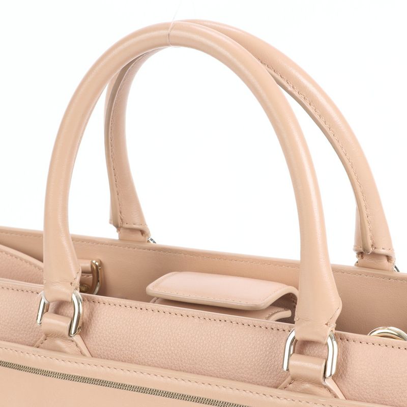 Bulgari Leather Logo Tote With Hologram Seal Bag Shoulder Hand A4 Beige Women's