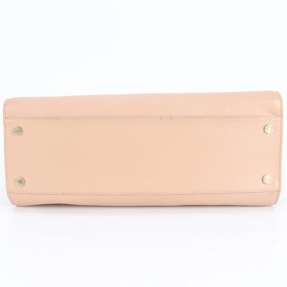 Bulgari Leather Logo Tote With Hologram Seal Bag Shoulder Hand A4 Beige Women's