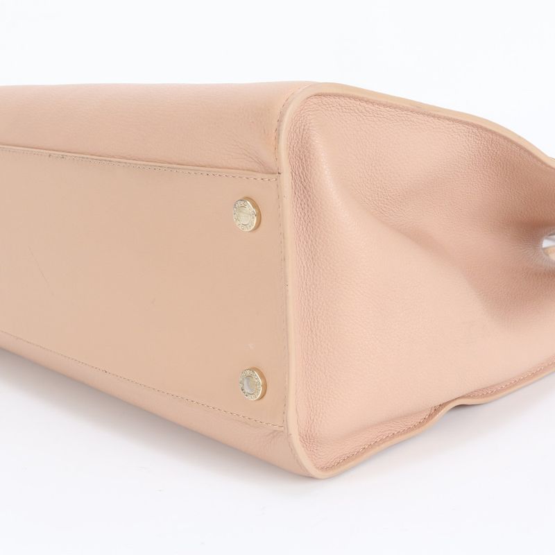 Bulgari Leather Logo Tote With Hologram Seal Bag Shoulder Hand A4 Beige Women's