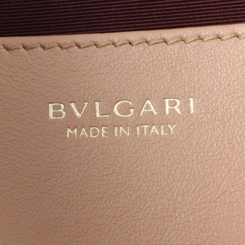 Bulgari Leather Logo Tote With Hologram Seal Bag Shoulder Hand A4 Beige Women's