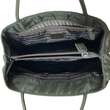 Prada Triangle Logo Plate Nylon Tote Bag B3864 Dark Green Ladies Used