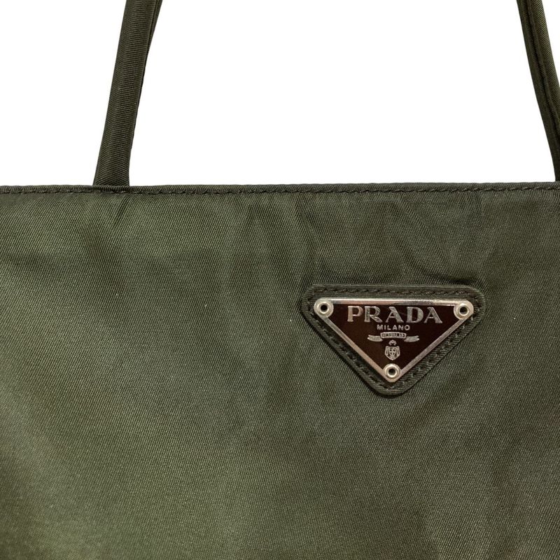 Prada Triangle Logo Plate Nylon Tote Bag B3864 Dark Green Ladies Used