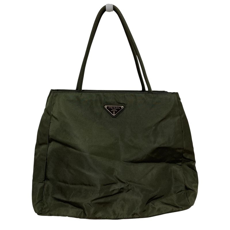 Prada Triangle Logo Plate Nylon Tote Bag B3864 Dark Green Ladies Used