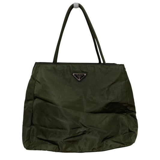 Prada Triangle Logo Plate Nylon Tote Bag B3864 Dark Green Ladies Used