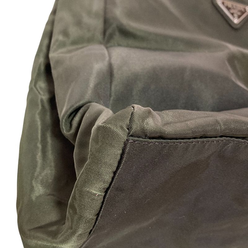 Prada Triangle Logo Plate Nylon Tote Bag B3864 Dark Green Ladies Used