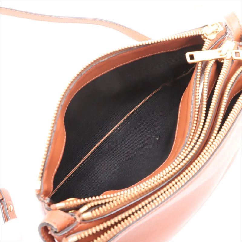 Celine Trio Small Leather Shoulder Bag Crossbody Brown Gold Hardware Women's