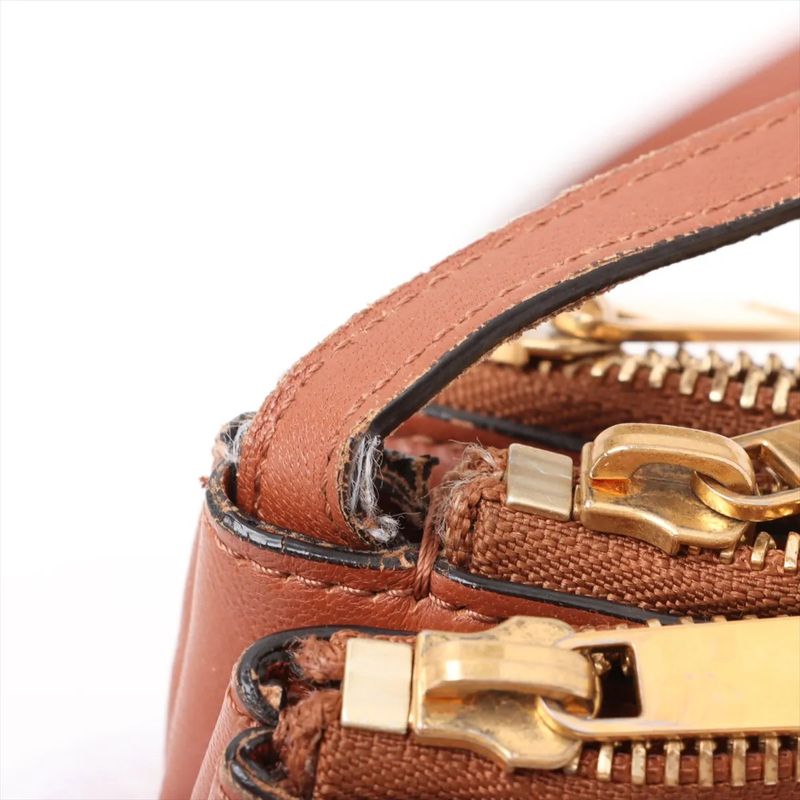 Celine Trio Small Leather Shoulder Bag Crossbody Brown Gold Hardware Women's