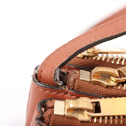 Celine Trio Small Leather Shoulder Bag Crossbody Brown Gold Hardware Women's