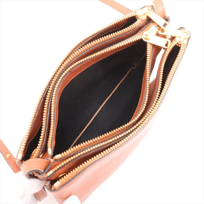 Celine Trio Small Leather Shoulder Bag Crossbody Brown Gold Hardware Women's