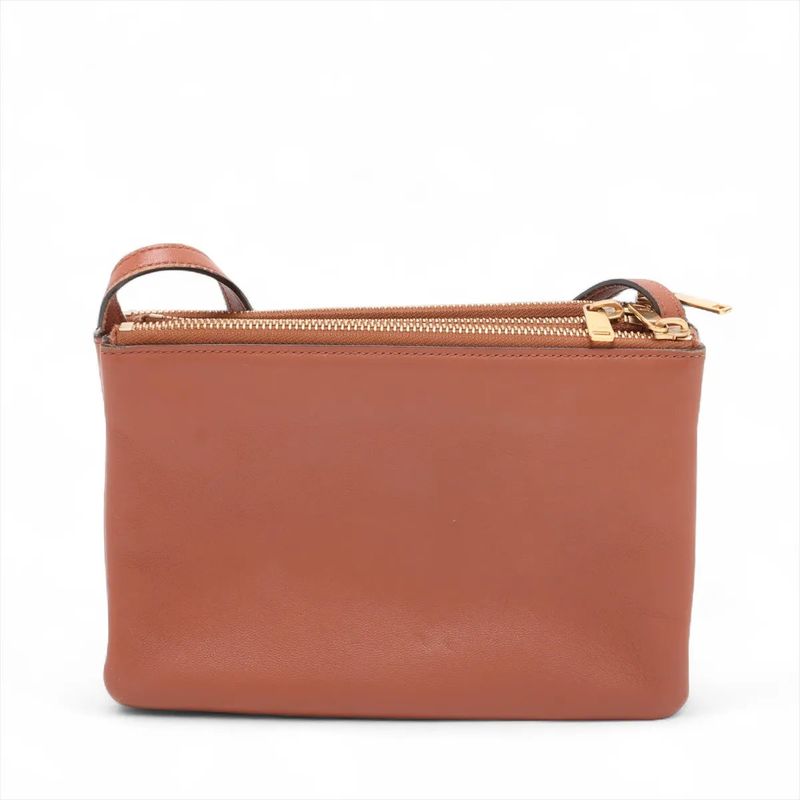 Celine Trio Small Leather Shoulder Bag Crossbody Brown Gold Hardware Women's