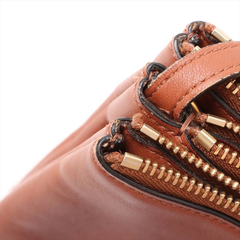 Celine Trio Small Leather Shoulder Bag Crossbody Brown Gold Hardware Women's