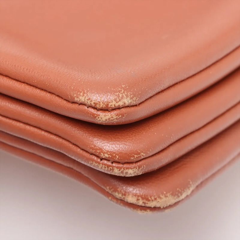 Celine Trio Small Leather Shoulder Bag Crossbody Brown Gold Hardware Women's