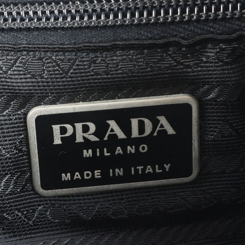 Prada Tessuto Nylon Triangle Logo Plate Leather Backpack Sac Backpack Black