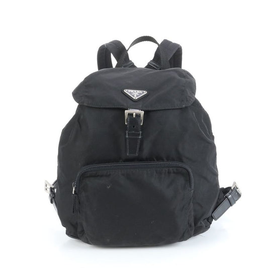 Prada Tessuto Nylon Triangle Logo Plate Leather Backpack Sac Backpack Black