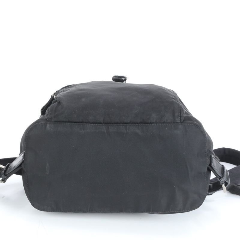 Prada Tessuto Nylon Triangle Logo Plate Leather Backpack Sac Backpack Black