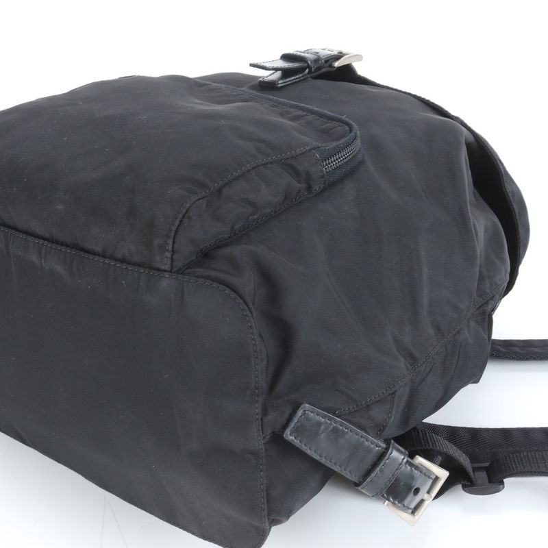 Prada Tessuto Nylon Triangle Logo Plate Leather Backpack Sac Backpack Black