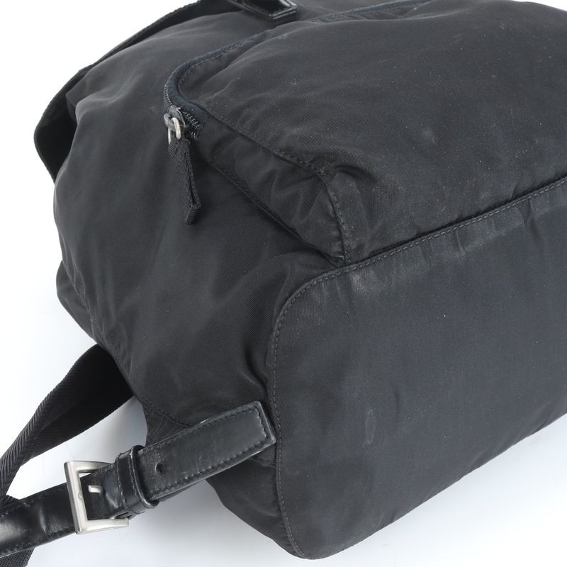 Prada Tessuto Nylon Triangle Logo Plate Leather Backpack Sac Backpack Black