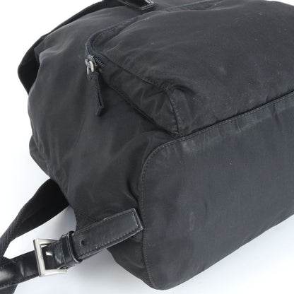 Prada Tessuto Nylon Triangle Logo Plate Leather Backpack Sac Backpack Black