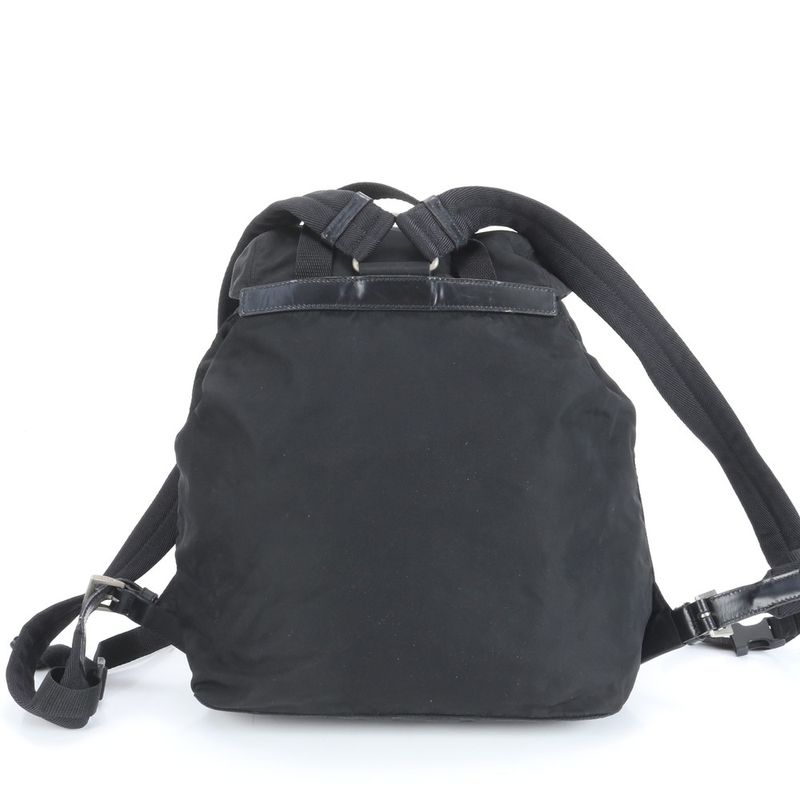 Prada Tessuto Nylon Triangle Logo Plate Leather Backpack Sac Backpack Black