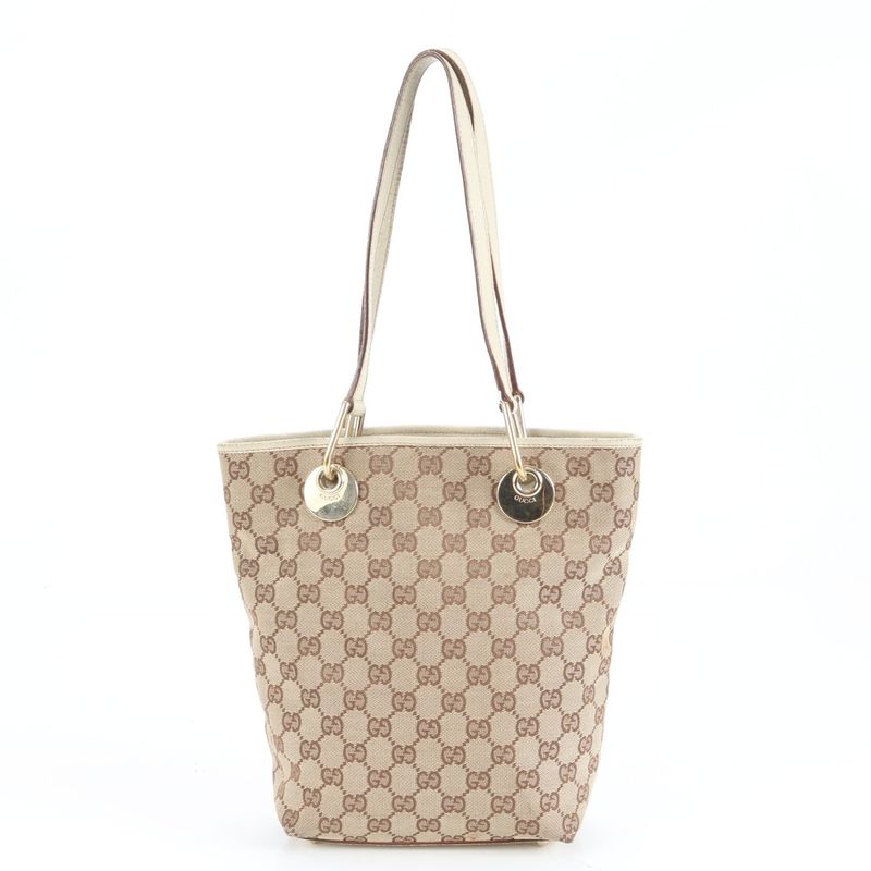 Gucci GG Canvas Leather Tote Bag Shoulder Gold Hardware 120840 Hand Women's ERE