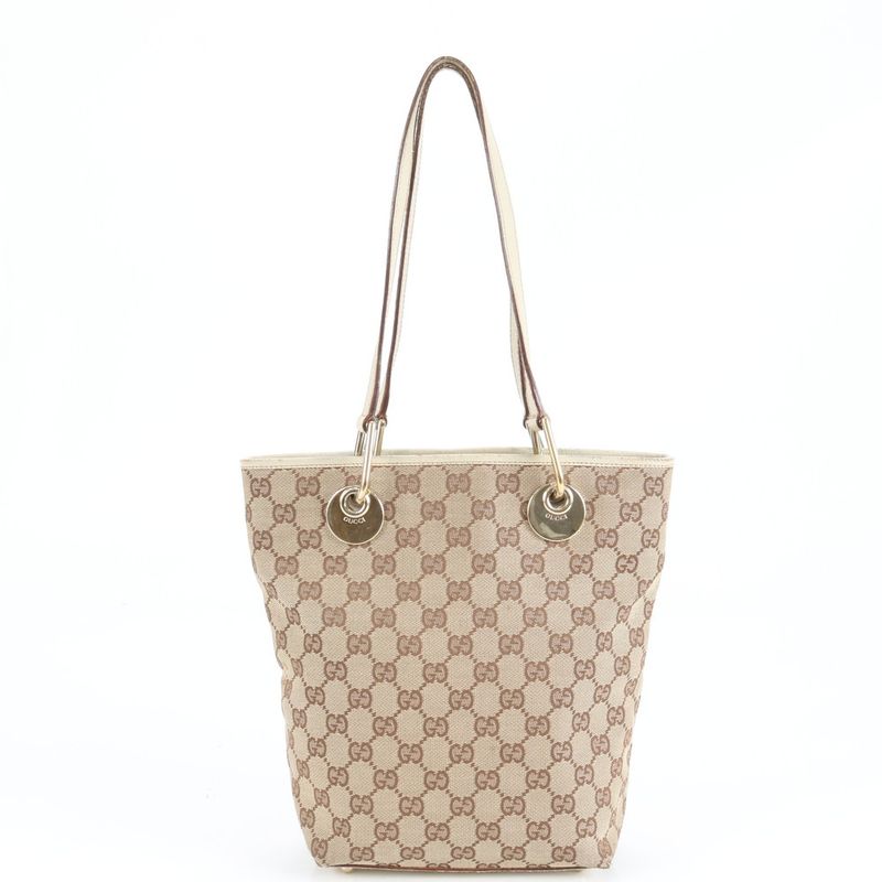 Gucci GG Canvas Leather Tote Bag Shoulder Gold Hardware 120840 Hand Women's ERE
