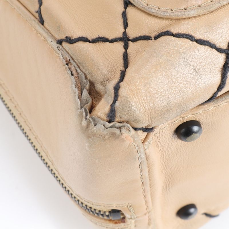 Chanel With Serial Seal Wild Stitch Coco Mark Leather Tote Bag Shoulder Beige