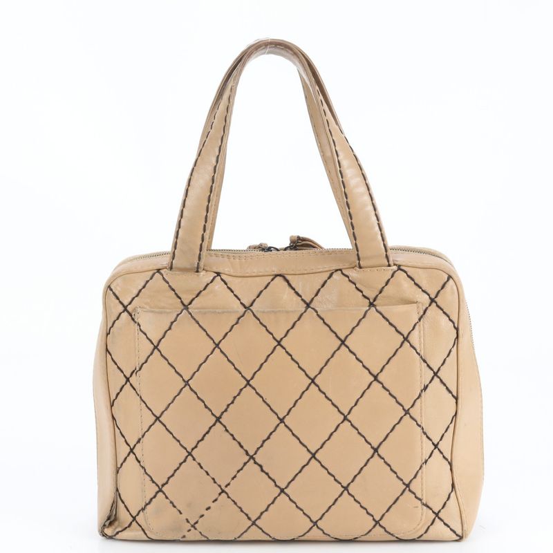 Chanel With Serial Seal Wild Stitch Coco Mark Leather Tote Bag Shoulder Beige