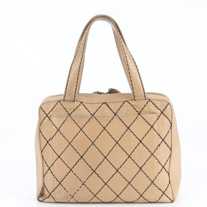 Chanel With Serial Seal Wild Stitch Coco Mark Leather Tote Bag Shoulder Beige