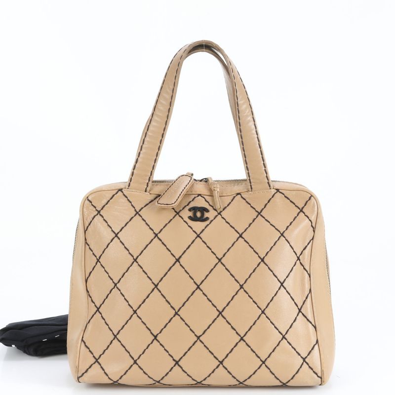 Chanel With Serial Seal Wild Stitch Coco Mark Leather Tote Bag Shoulder Beige