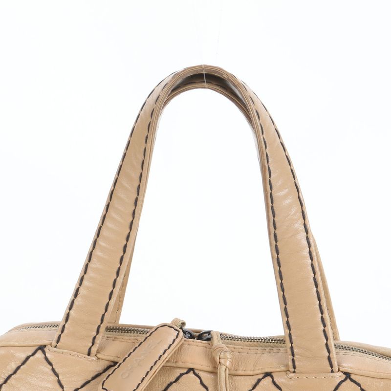 Chanel With Serial Seal Wild Stitch Coco Mark Leather Tote Bag Shoulder Beige