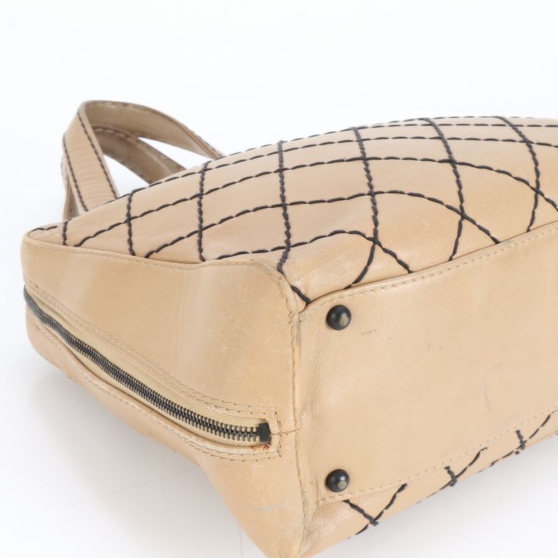 Chanel With Serial Seal Wild Stitch Coco Mark Leather Tote Bag Shoulder Beige