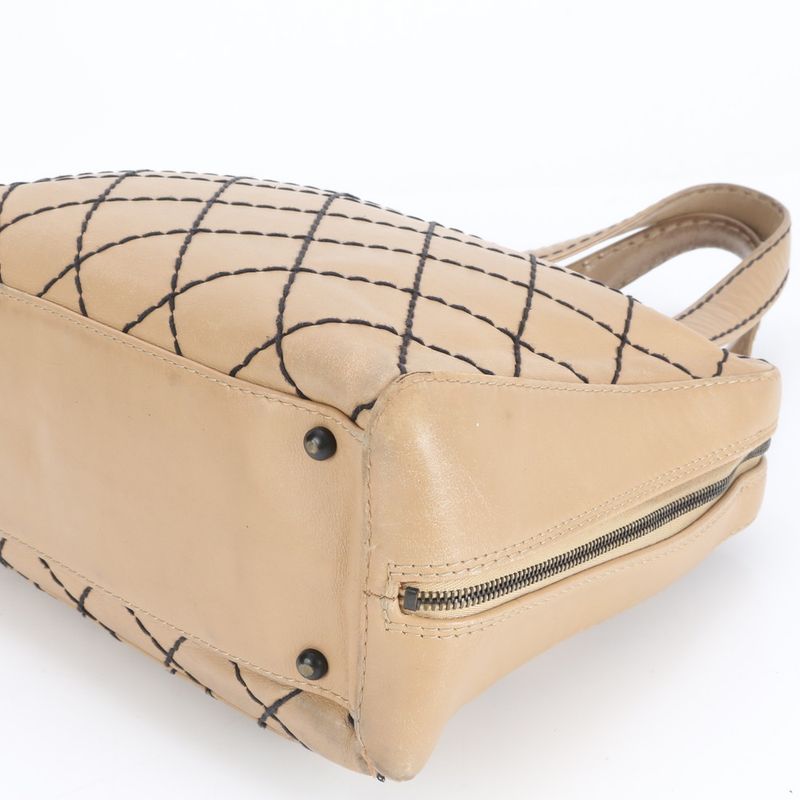 Chanel With Serial Seal Wild Stitch Coco Mark Leather Tote Bag Shoulder Beige