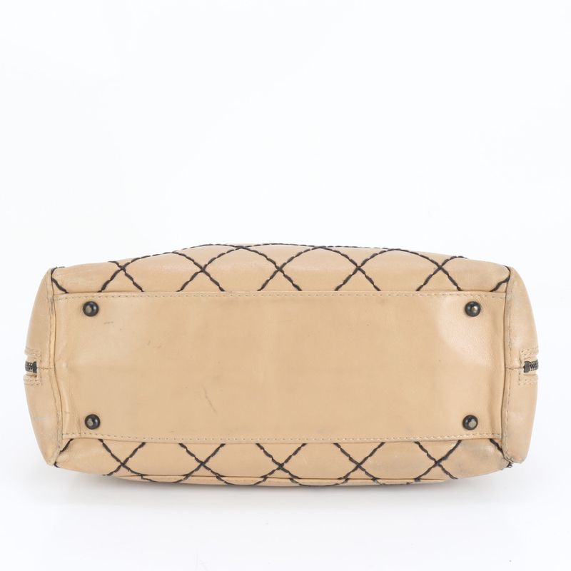 Chanel With Serial Seal Wild Stitch Coco Mark Leather Tote Bag Shoulder Beige